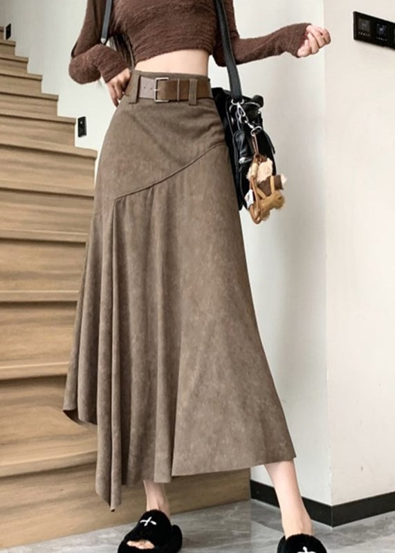 New Coffee Asymmetrical Wrinkled A Line Skirts Summer