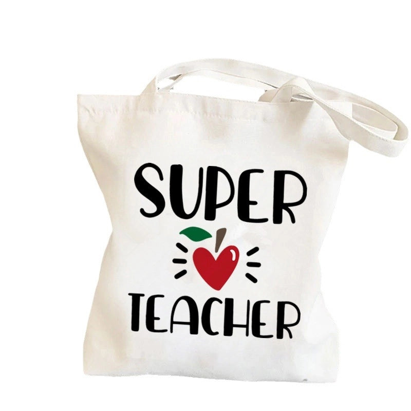 Hot Selling Kawaii Heart-shaped Printed Tote Bag For Teachers And Students One-shoulder Large Capacity White Cotton Bag