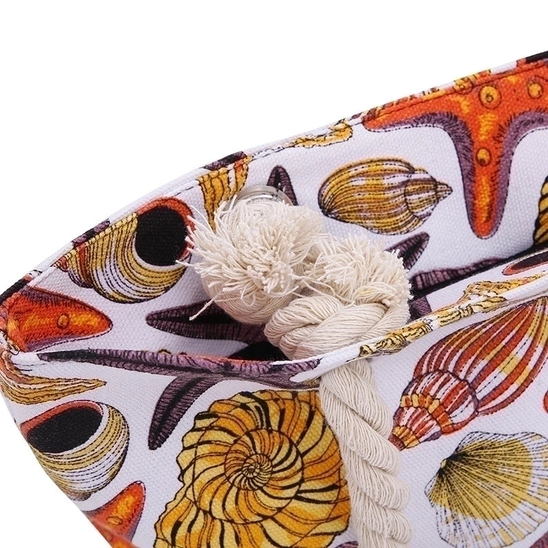 Women's Large Cotton Polyester Starfish Shell Vacation Square Zipper Canvas Bag