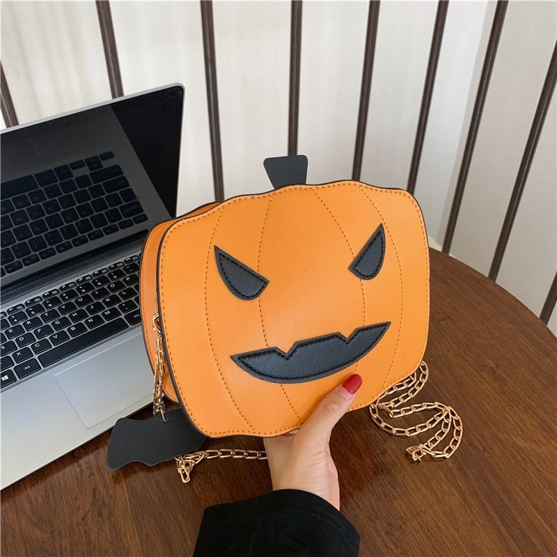 Halloween Women's Medium Pu Leather Pumpkin Vintage Style Zipper Shoulder Bag