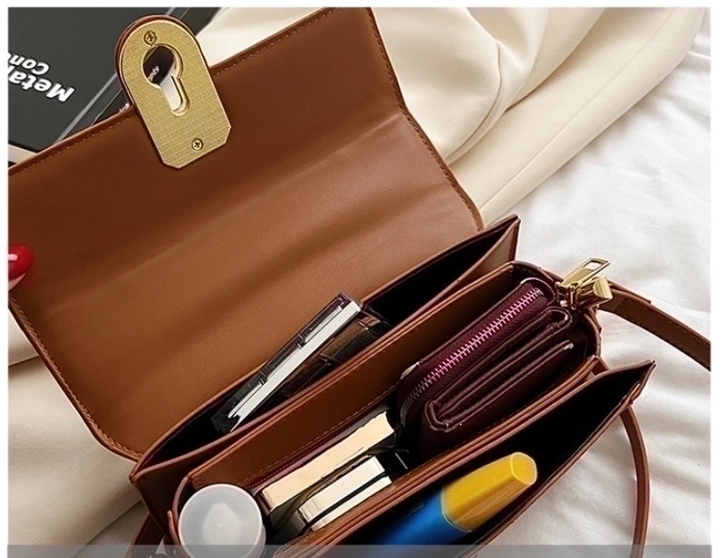 Women's Small Pu Leather Plaid Vintage Style Lock Clasp Handbag