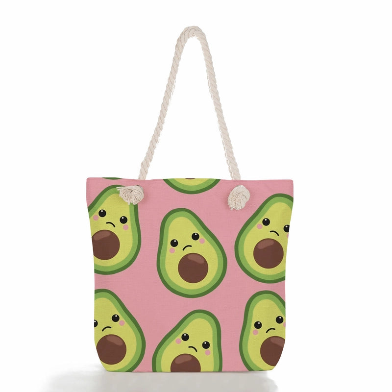 Women's Medium Linen Fruit Cute Classic Style Square Zipper Tote Bag Beach Bag