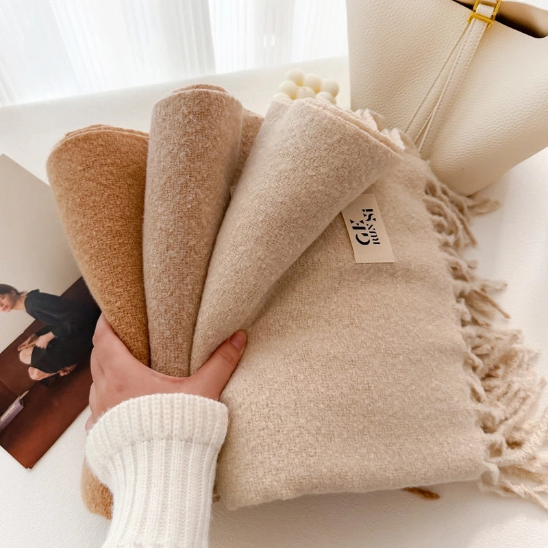 Women's Minimalist Solid Color Imitation Cashmere Tassel Scarf