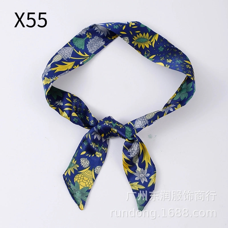 Silk Scarf Long Beveled Small Silk Scarf Double-layer Hair Belt Ribbon Decoration Tie Bag Hand Gift Box Silk Scarf