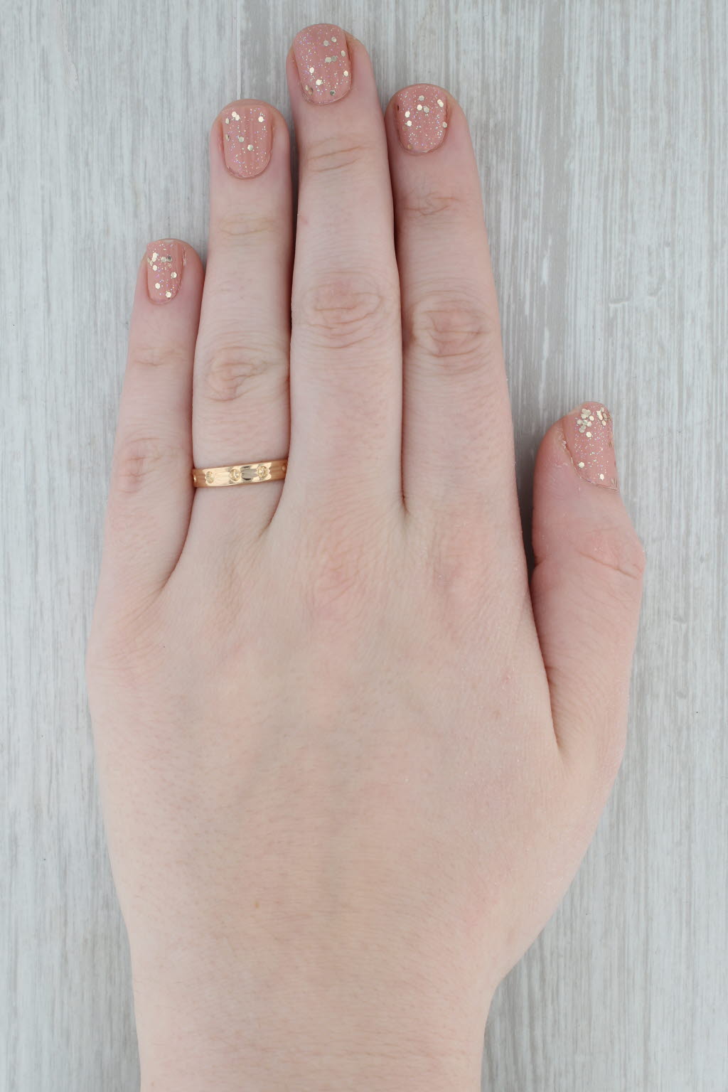 Vintage 18K Yellow Gold Etched Pattern Wedding Band Size 8.25 Ring