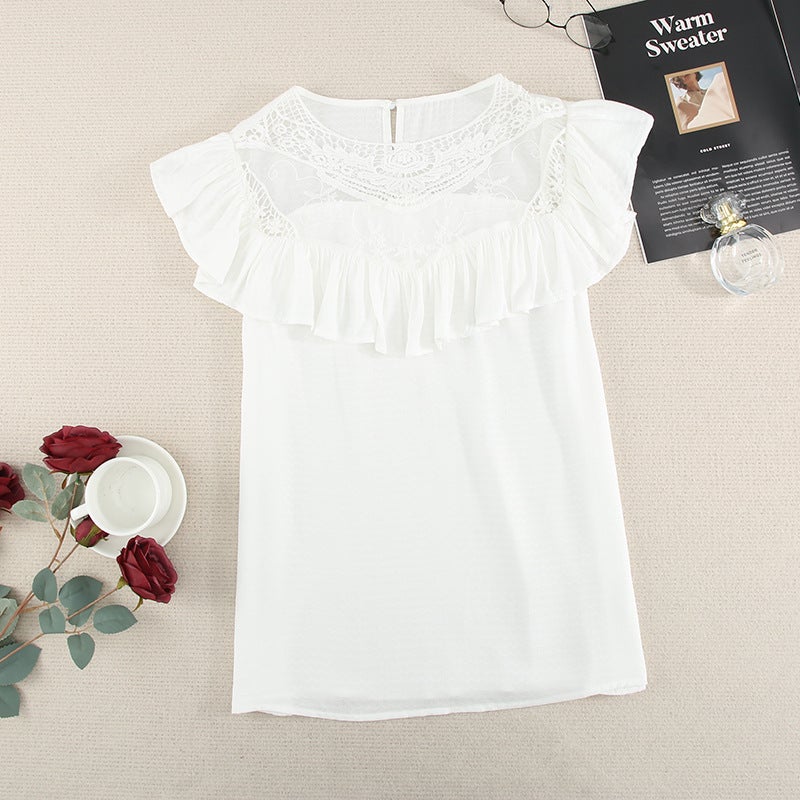 Lace Ruffle Round Neck Top
