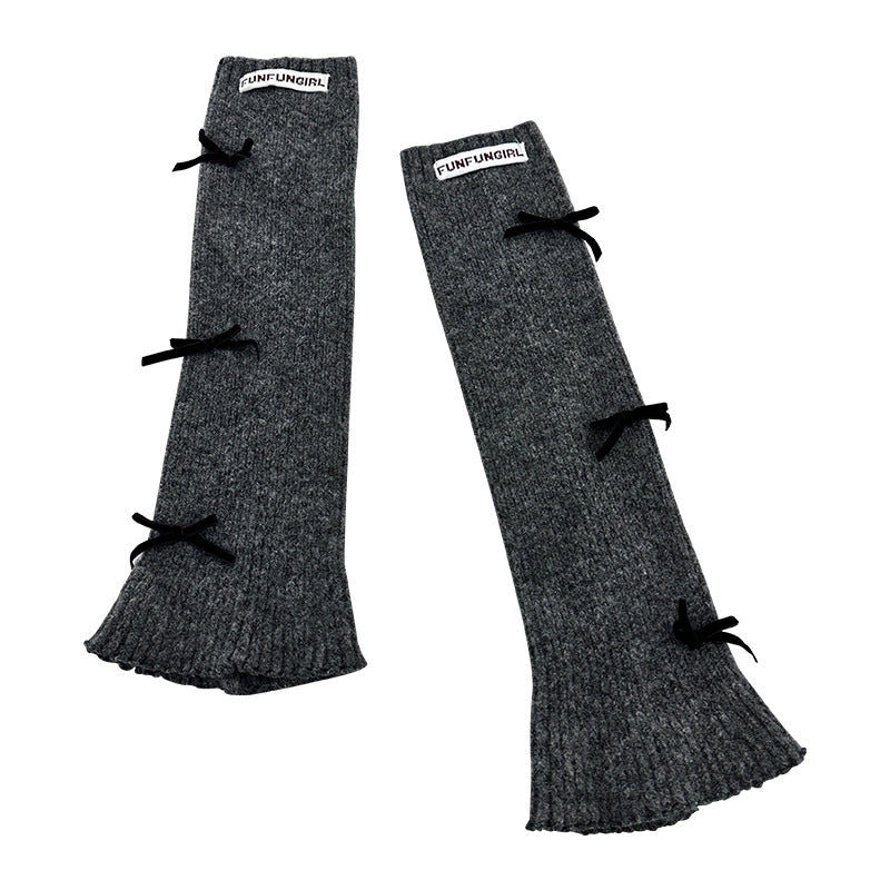 Women's IG Style Solid Color Bow Knot Knit Scarf Sock Cover