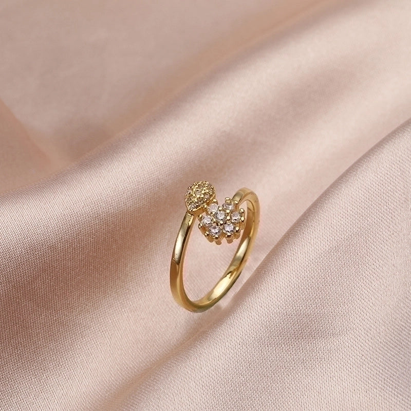 Classic Style Geometric Copper Plating Inlay Zircon 18k Gold Plated Open Ring