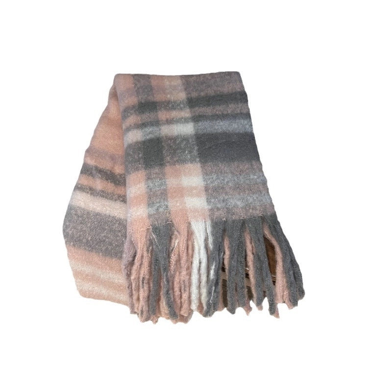 Plaid Shawl Tassel Mohair Scarf Female Winter Students Travel Versatile Fashion Scarf Warm