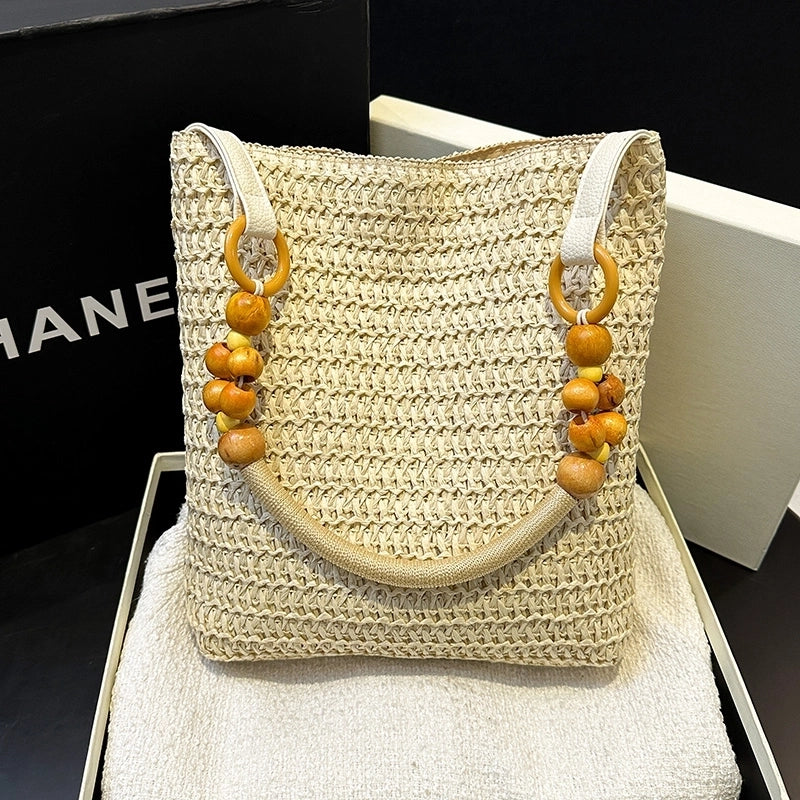 Women's Straw Square Beach Classic Style Magnetic Buckle Shoulder Bag Underarm Bag