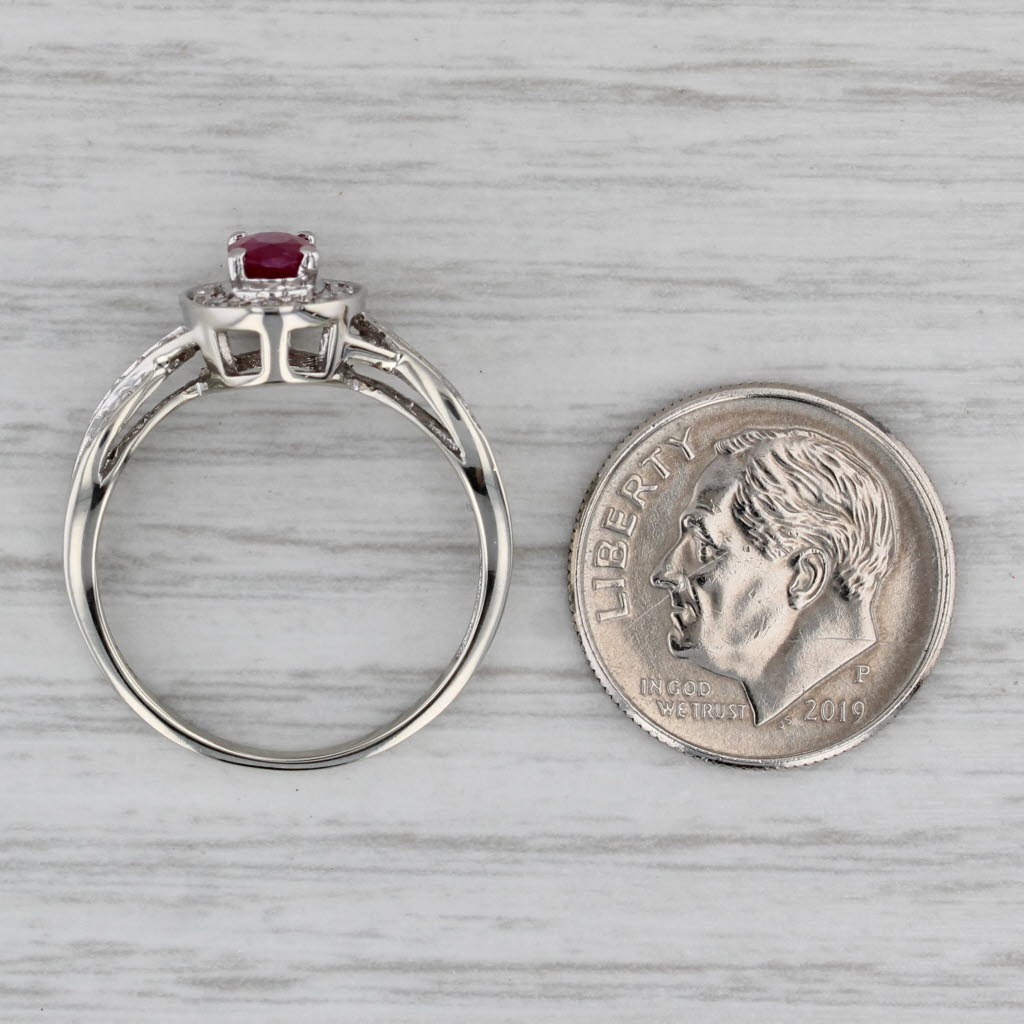 0.75ctw Oval Ruby Diamond Halo Ring 10k White Gold Size 7