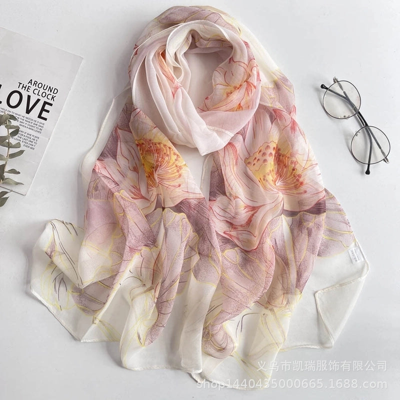 Women's Vacation Color Block Floral Polyester Silk Scarves