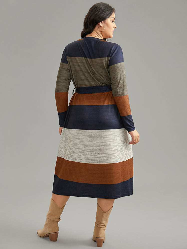 Colorblock Contrast Heather Belted Dress