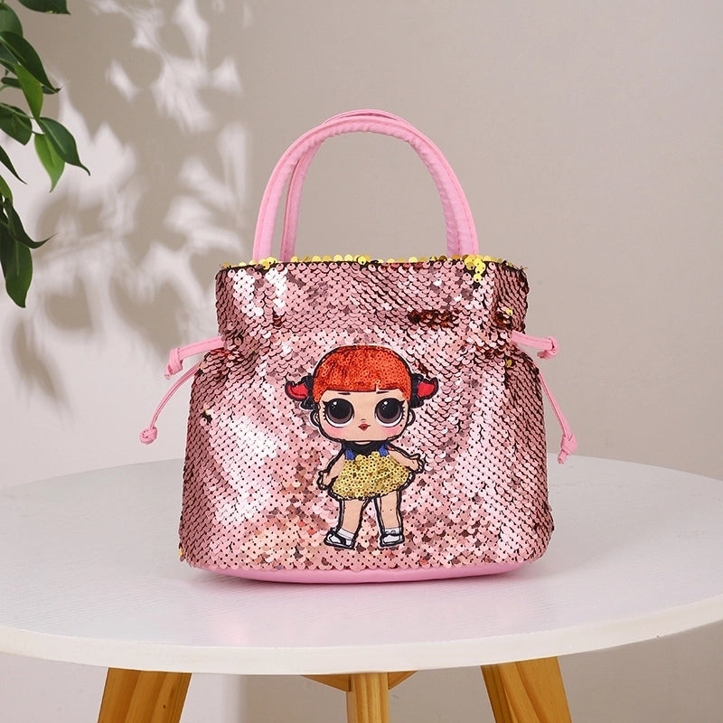 Girl's Small All Seasons Pu Leather Cartoon Cute Sequins Bucket Magnetic Buckle Handbag