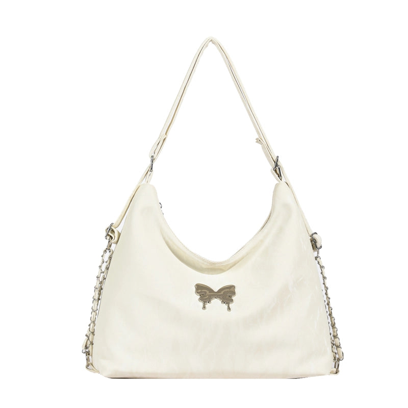 Women's Medium Pu Leather Solid Color Butterfly Streetwear Zipper Shoulder Bag