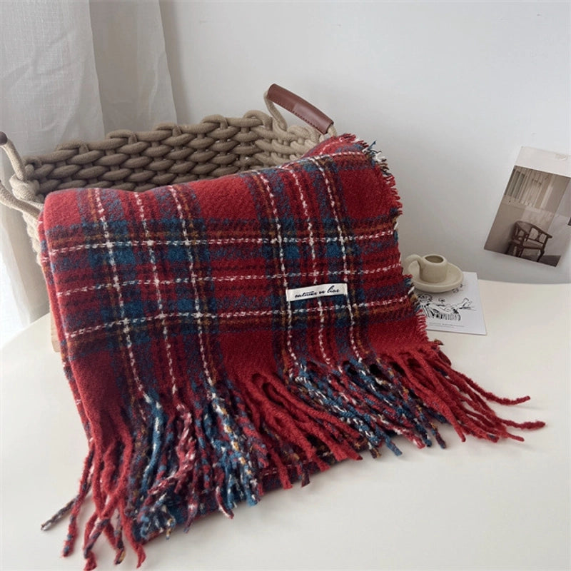 Women's Elegant Plaid Imitation Cashmere Polyester Scarf