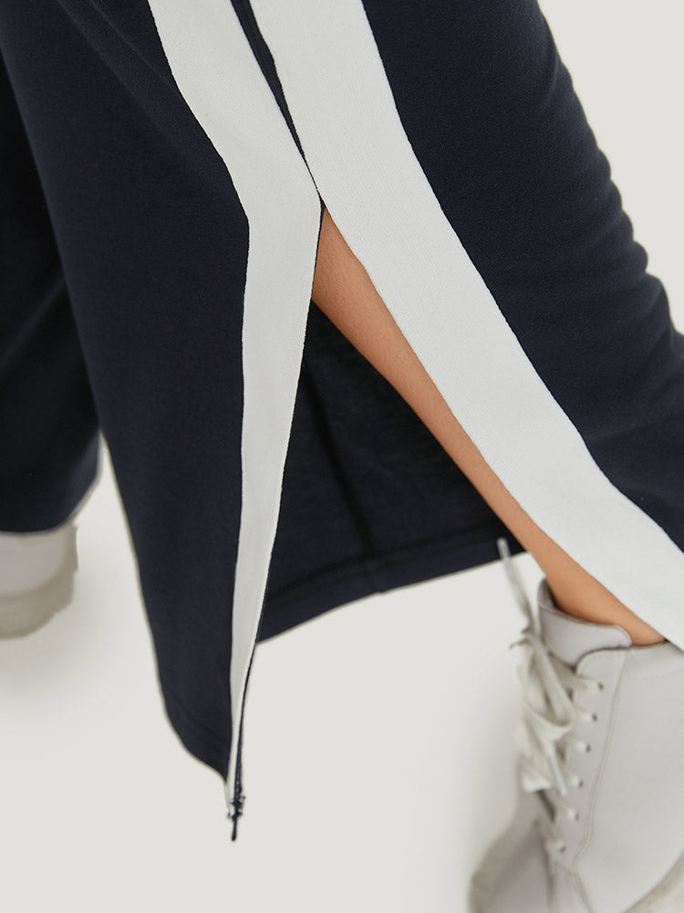 Two Tone Slant Pocket Bowknot Split Side Sweatpant