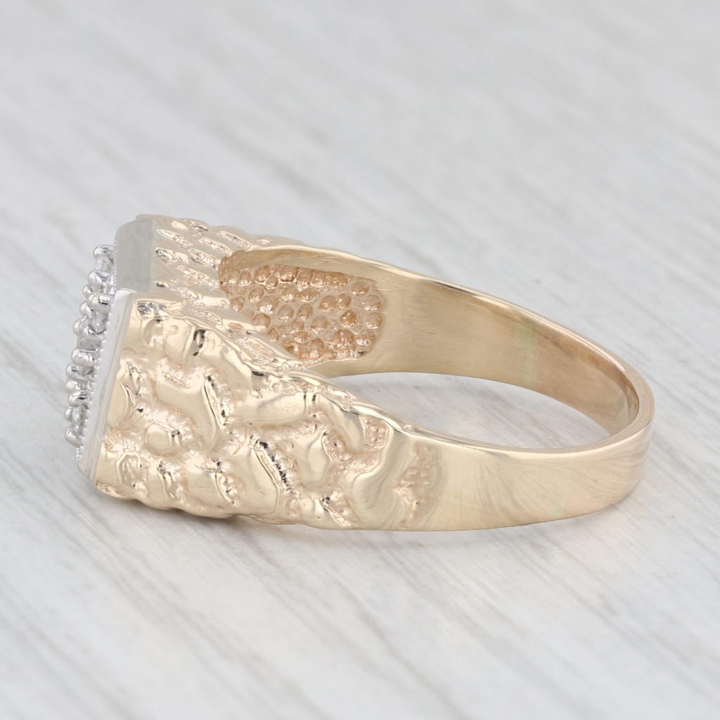 0.18ctw Diamond Cluster Men's Ring 10k Yellow White Gold Size 10.5 Nugget Band