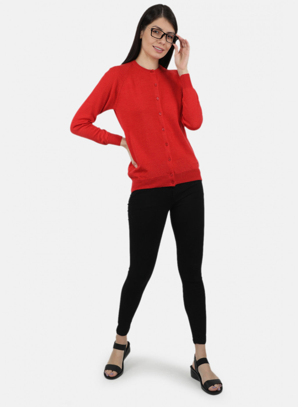 Women Red Solid Cardigan