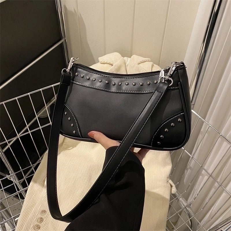 Women's Pu Leather Color Block Vintage Style Semicircle Zipper Shoulder Bag