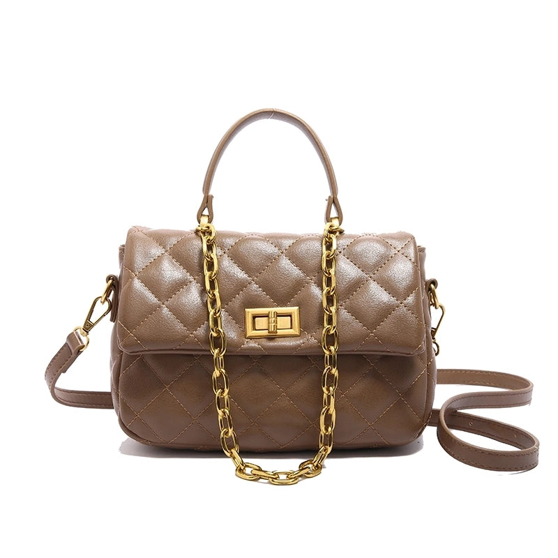 Women's Pu Leather Solid Color Lingge Leopard Vintage Style Vacation Square Flip Cover Shoulder Bag Handbag Crossbody Bag