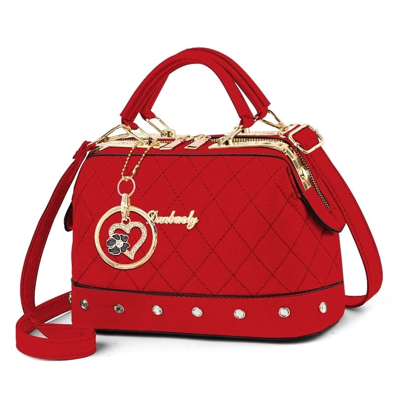 Women's Medium Pu Leather Solid Color Cute Ornament Square Zipper Crossbody Bag