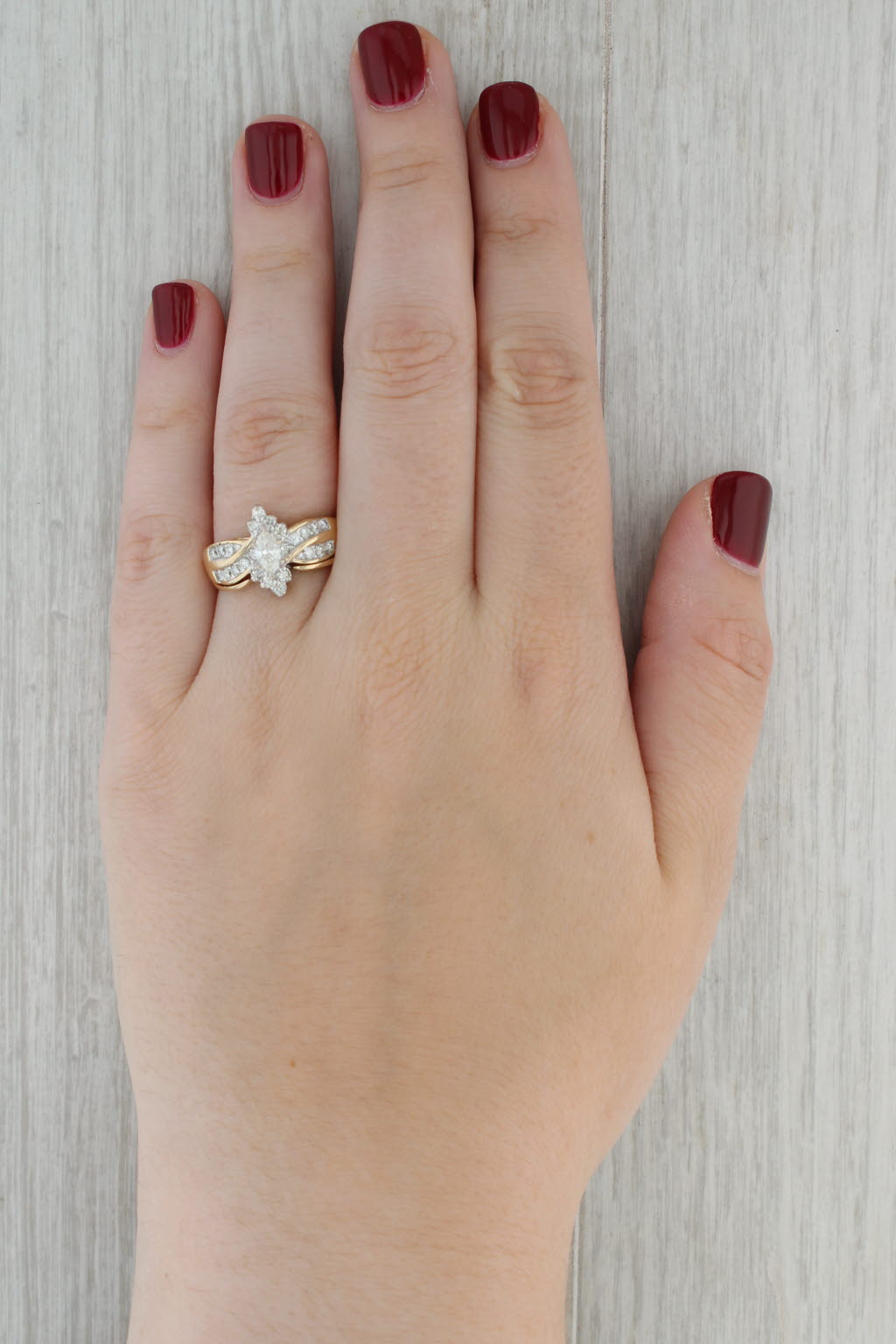 0.87ctw Marquise Diamond Engagement Ring 14k Yellow Gold Size 9