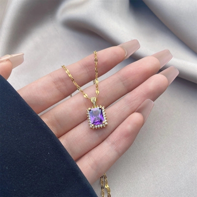 Vintage Style Geometric Stainless Steel Plating Inlay Zircon Pendant Necklace