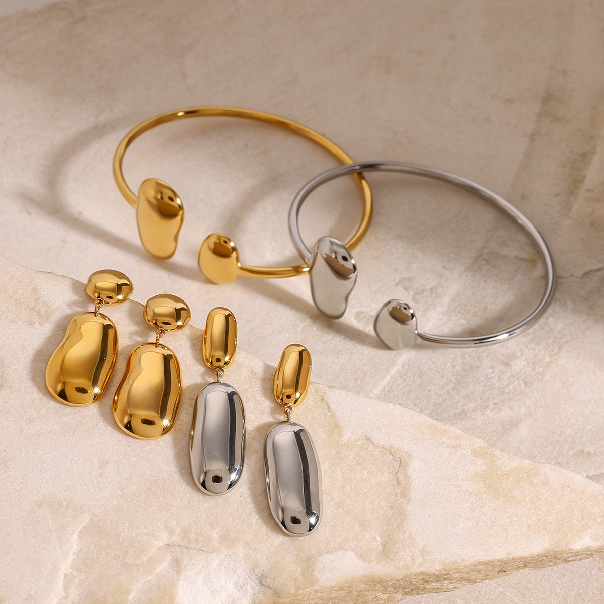 Stainless Steel Water Drop Open Bracelet Earrings Niche Bracelet Earrings Titanium Steel