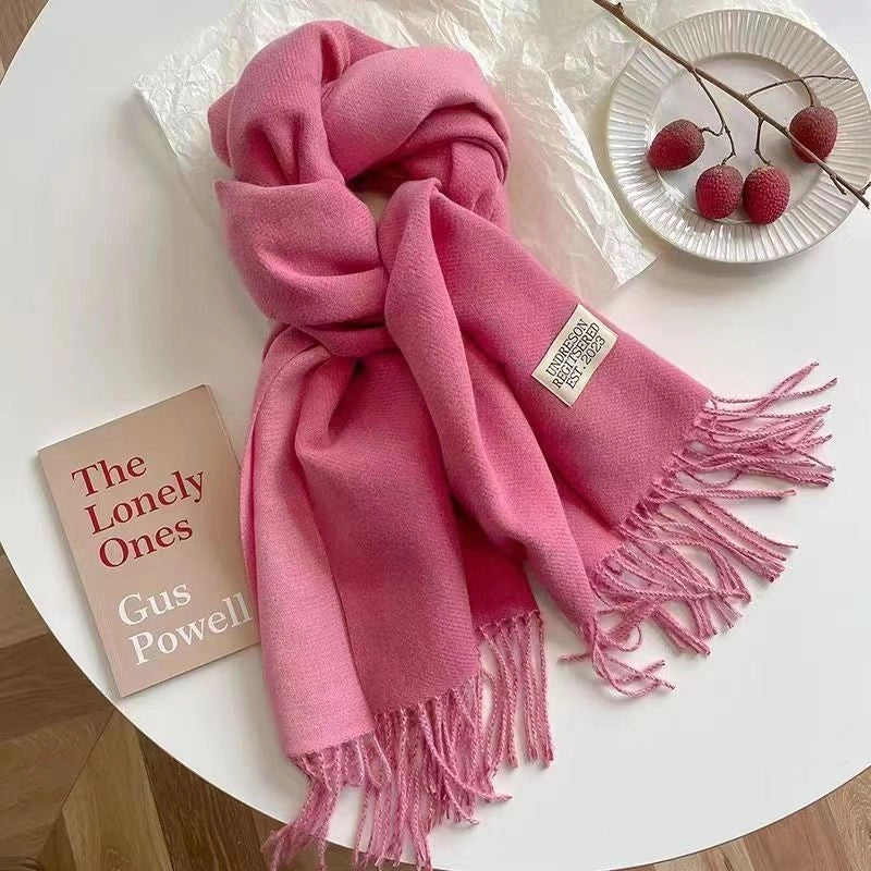 New Autumn And Winter New Pure Color Cashmere-like Double-sided Tassel Scarf Female Thickened Student Dual-use Shawl Fashion