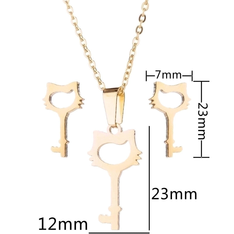 Fashion Heart Shape Butterfly Stainless Steel Plating Earrings Necklace 1 Set