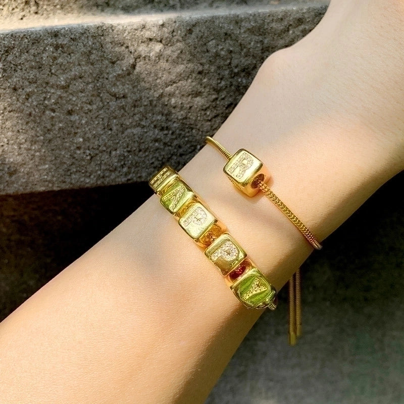 Fashion Letter Copper 18k Gold Plated Artificial Gemstones Bracelets In Bulk