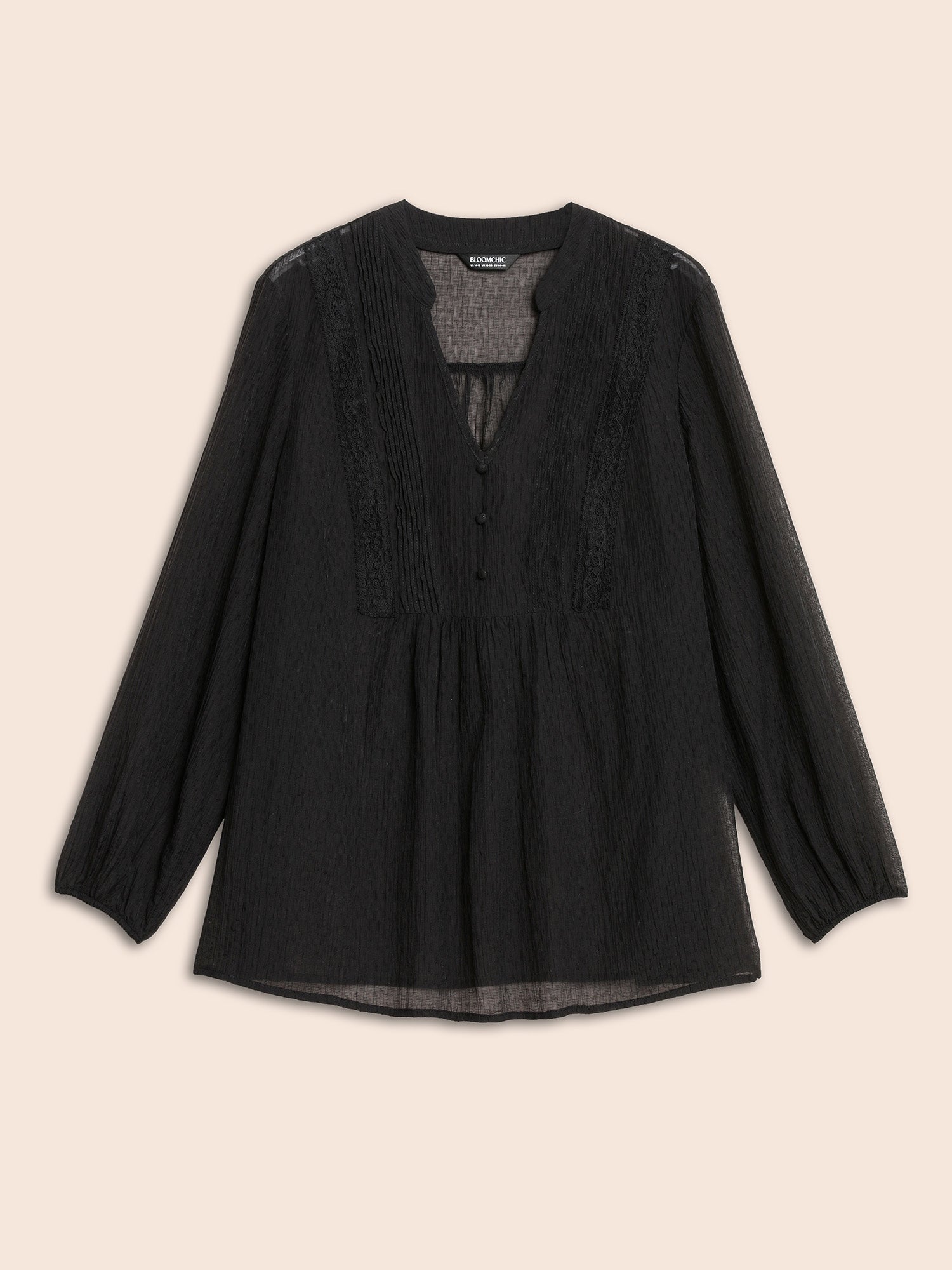 Textured Lace Panel Pleated Blouse