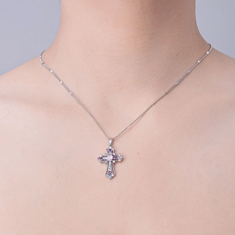 Minimalist Cross Heart Shape Crown Stainless Steel Titanium Steel Polishing Plating Inlay Zircon Pendant Necklace