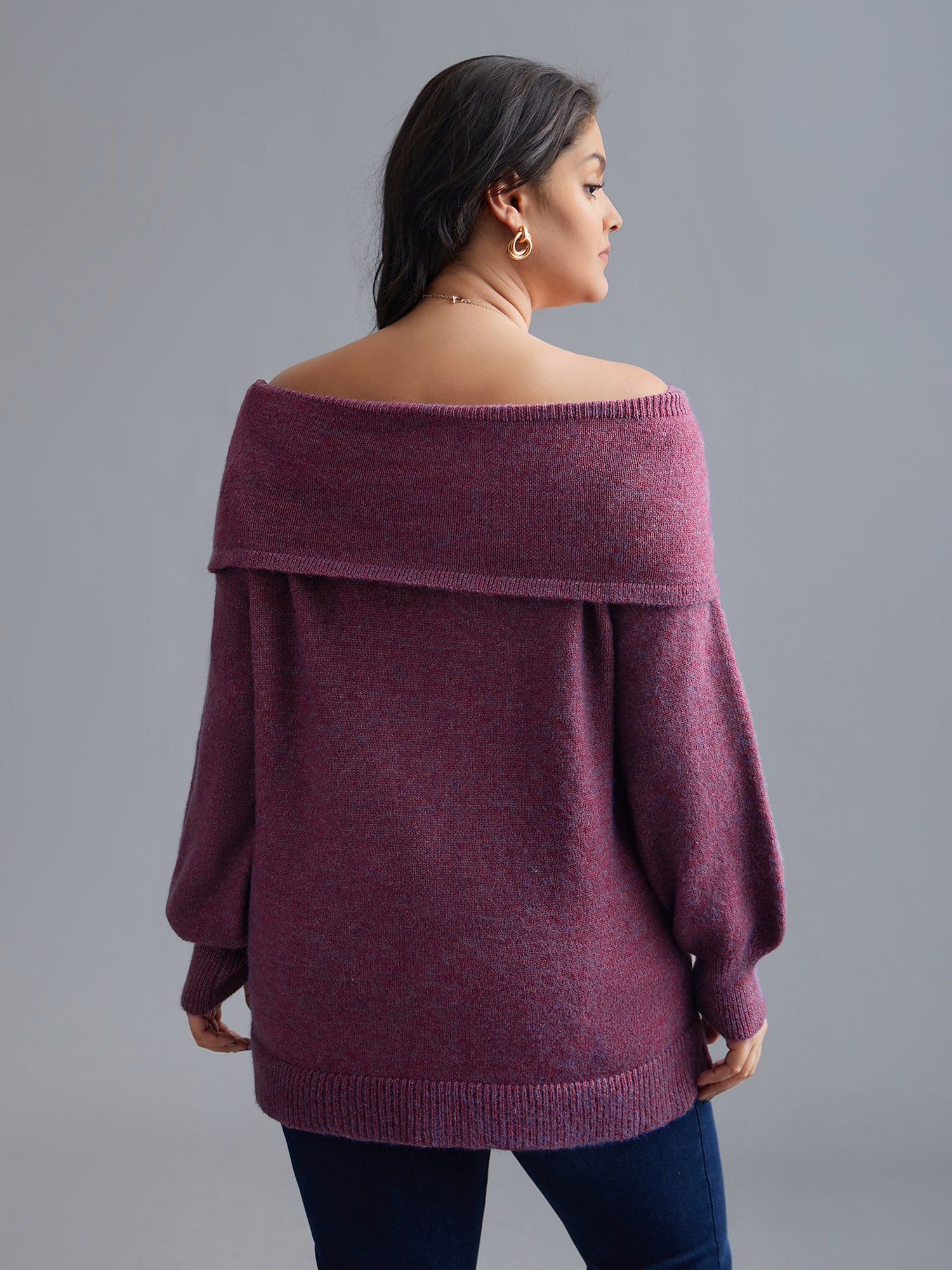 Off-Shoulder Textured Long Sleeve Pullover