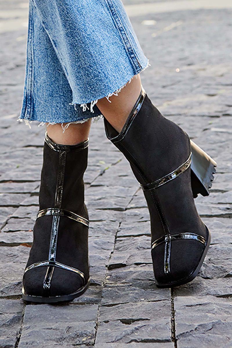 Contrast Binding Square Toe Chunky Heels Ankle Boots