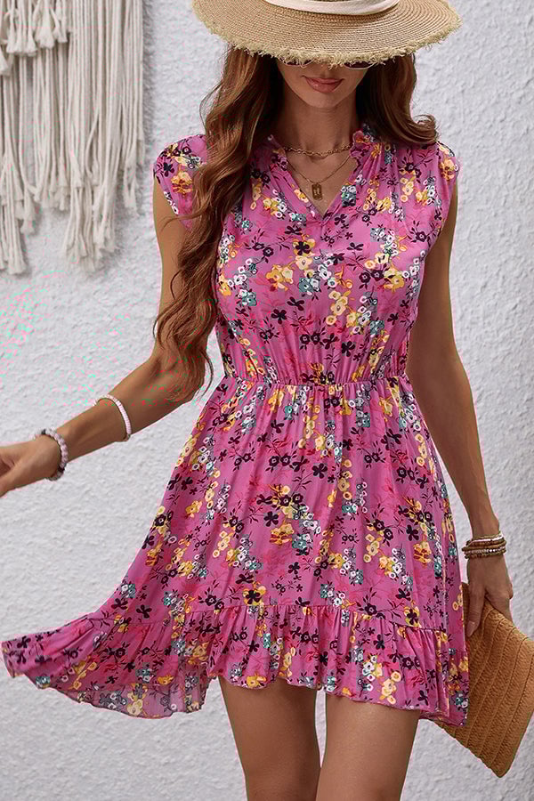 High Waist Floral Print Mini Dress