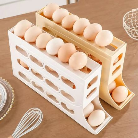 4-Layer Rolling Egg Rack Capacity Egg Storage Box For Fridge Space-Saving 30 Egg Organizer