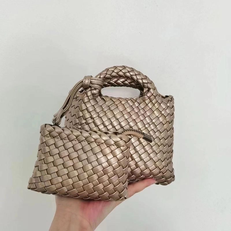 Women's Small Pu Leather Solid Color Streetwear Weave Square Open Crossbody Bag