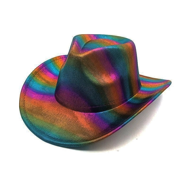 Western Rainbow Fantasy Cowboy Hat Halloween Carnival Pink Colorful Big Brim Shaped Hat Fluorescent Cowboy
