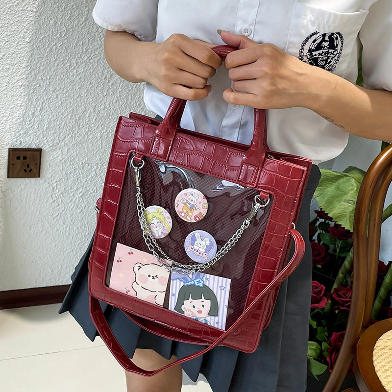 Women's Medium Pu Leather Cartoon Cute Square Zipper Shoulder Bag Handbag Crossbody Bag