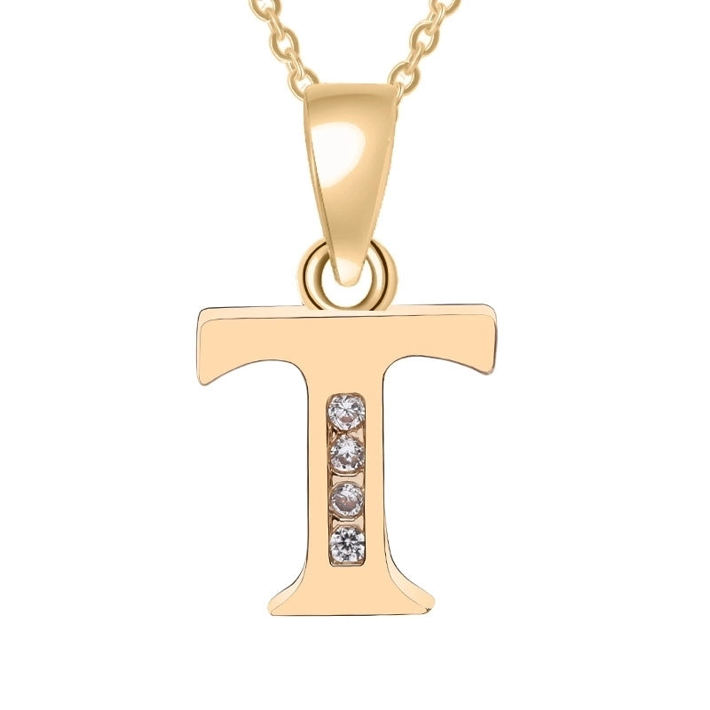 Minimalist Letter Copper Plating Inlay Zircon Pendant Necklace