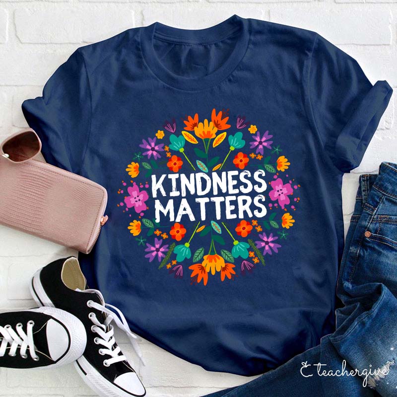 Bohemian Flowers Kindness Matters Teacher T-Shirt