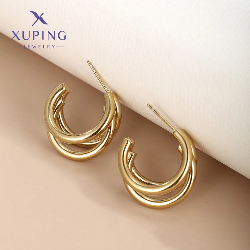 6 Pieces XUPING Minimalist C Shape Plating 304 Stainless Steel 18K Gold Plated Raw Steel Ear Studs