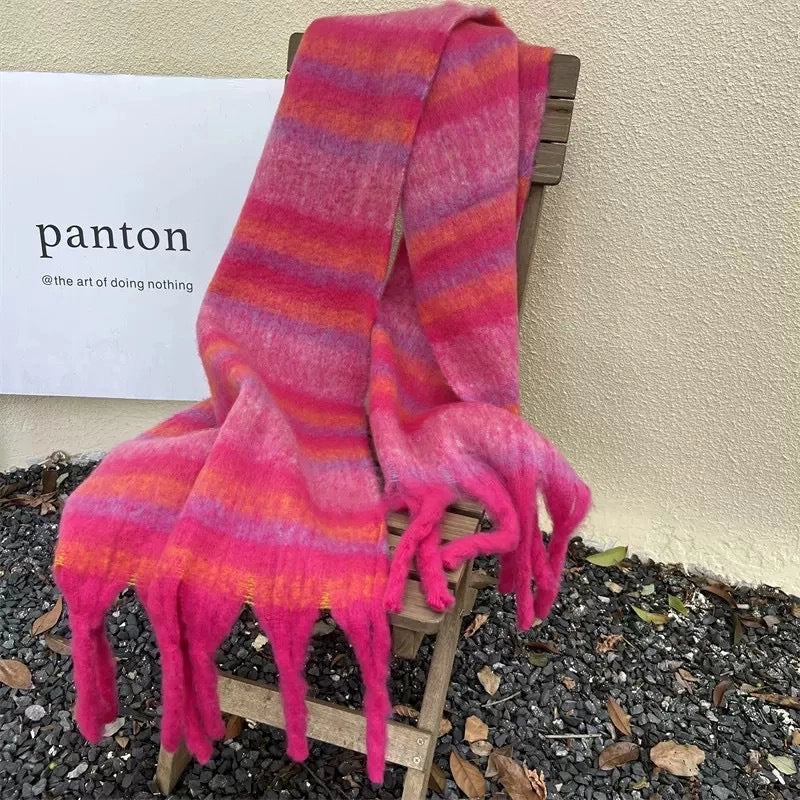 Plaid Scarf Women's Winter High-grade Gradient Mohair Thickened Warm Scarf New Cashmere-like Shawl