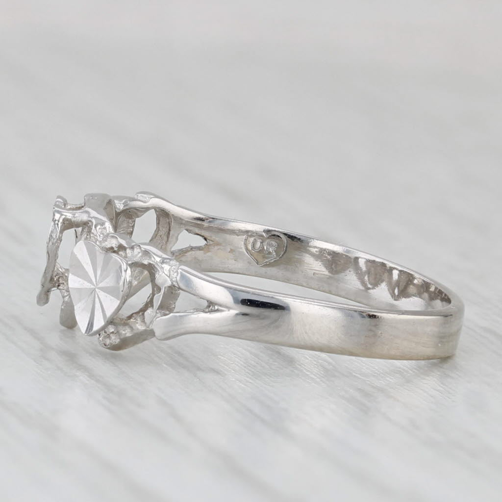 Shimmering Rayed Hearts Ring 14k White Gold Size 6.25 Stackable