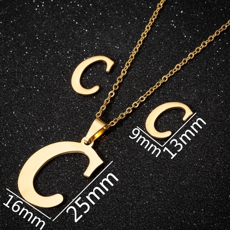 Women's Fashion Minimalist Letter Stainless Steel Pendant Necklace Ear Studs Plating Jewelry Sets