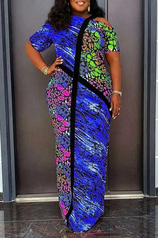 Vintage Casual Loose Off Shoulder Printed Maxi Dress