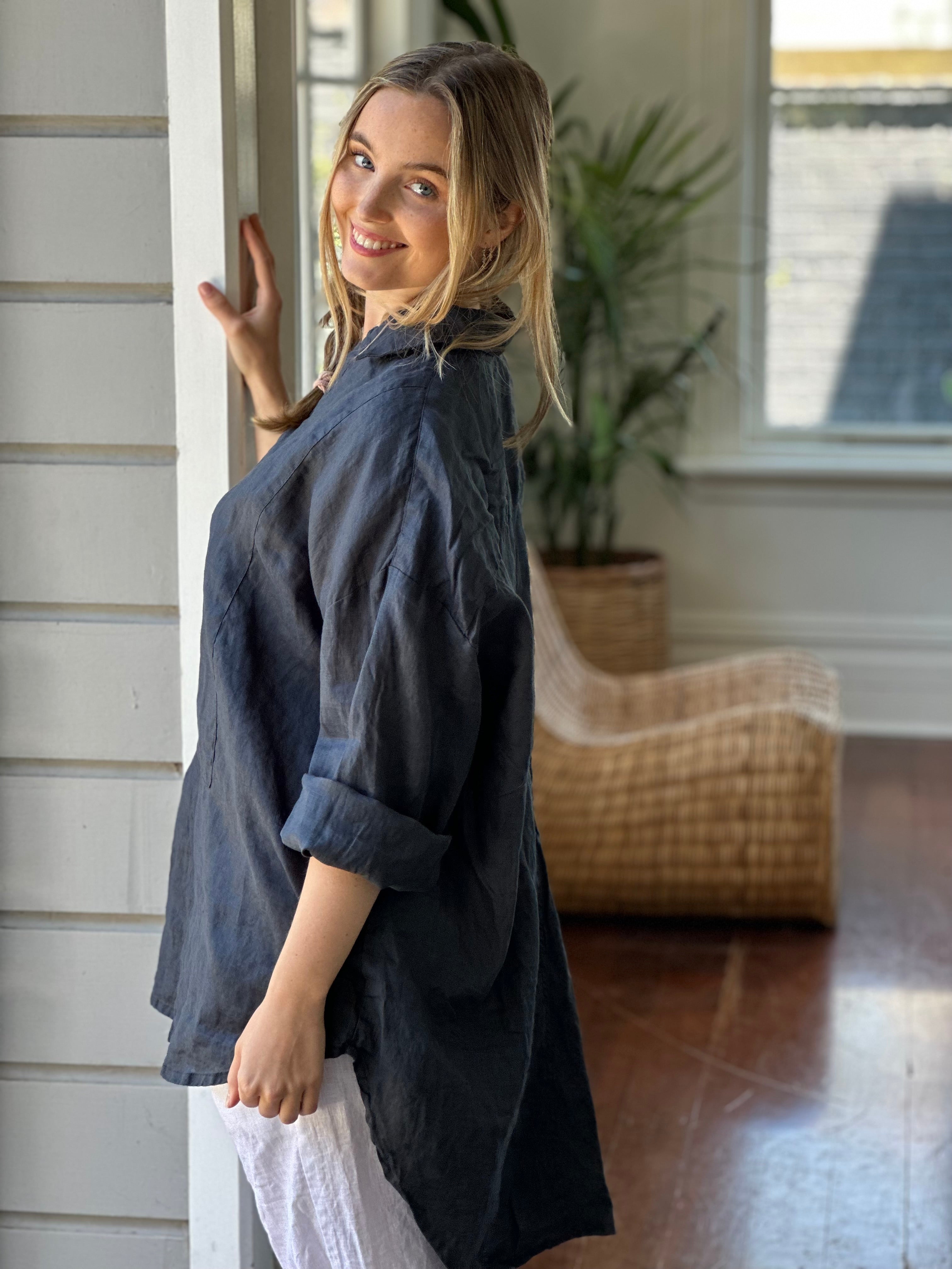 megan shirt-charcoal linen