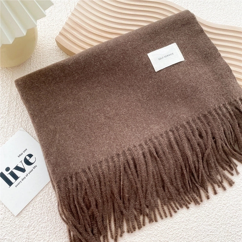 Pure Color Scarf Winter Student  Fashion Thick Warm Dual-use Shawl Cute Imitation Cashmere Scarf